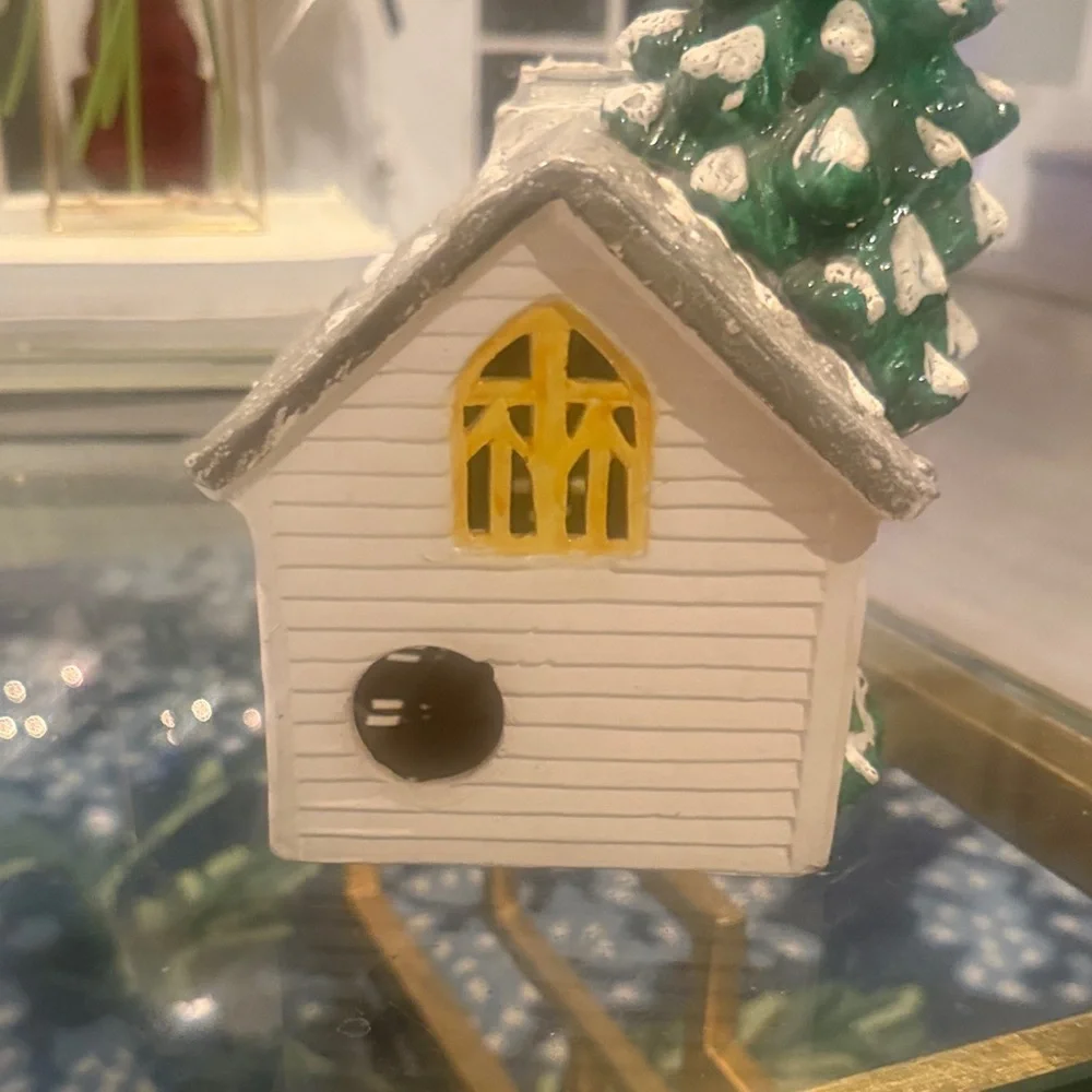 Vintage 1979 Department 56 Charming Holiday Village House with Snowy Green Tree
